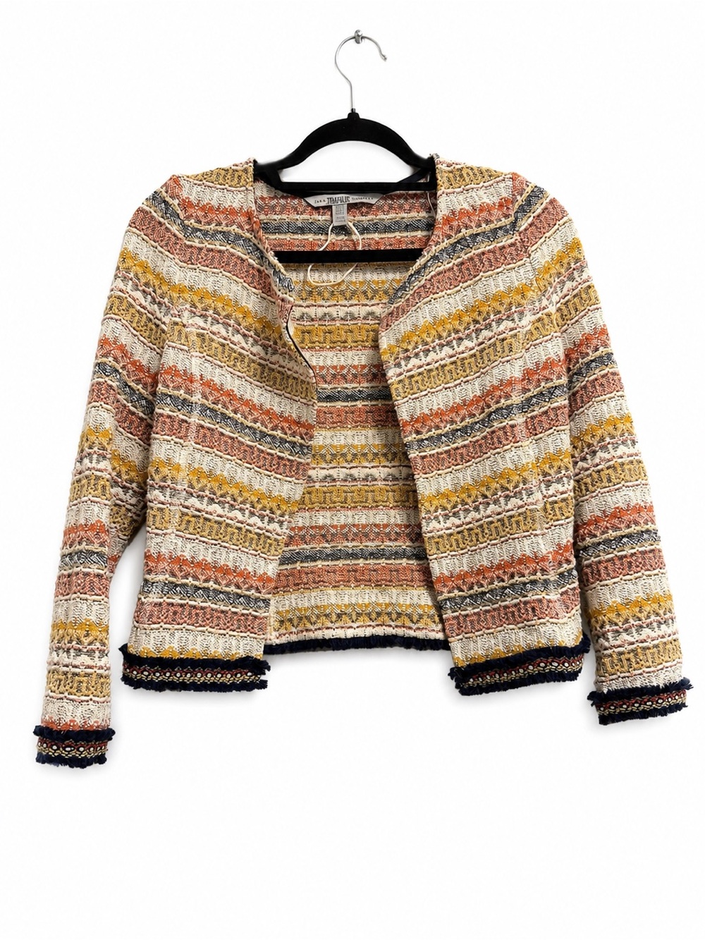 Zara Multicolor Striped Knit Open Cardigan - Cream, Yellow, Rust, Navy